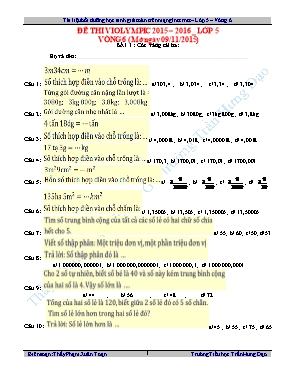 Đề thi violympic môn Toán Lớp 5 - Vòng 6 - Năm học 2015-2016
